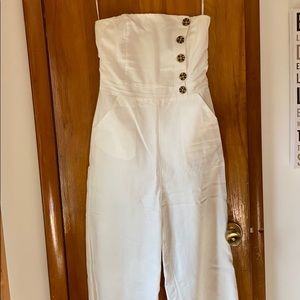 Strapless white cropped jumpsuit